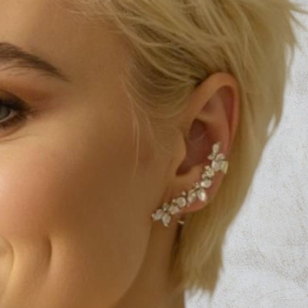 EAR CLIMBER -- Faux "Diamond" Ear Climber, Sexy, Cuff at Top, Piercing at Bottom